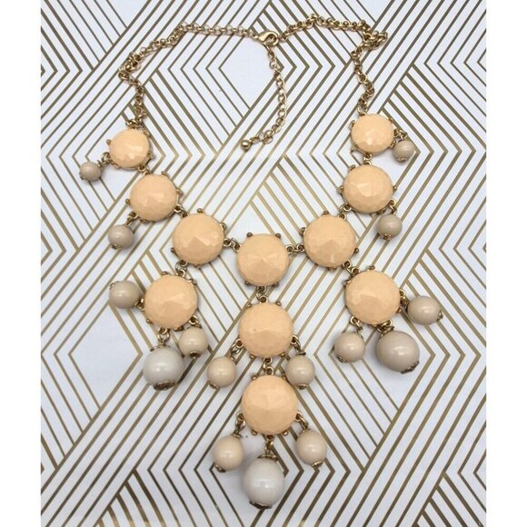 Statement Gold Tone Bubble Necklace Neutral Cream Faceted Bead Rolo Chain 24" - Picture 7 of 7